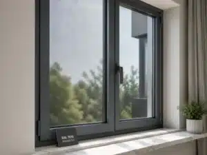 RAL 7016 antrasit sineklik, antrasit gri pencere çerçevesiyle uyumlu koyu renk profil ve sineklik tülü uygulamasını gösteren modern pencere görseli.