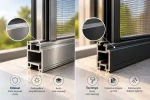 
Sineklik profili yüzeyinde eloksal ve toz boya uygulamaları, dayanıklılık, renk seçeneği ve dış koşullara karşı performans açısından karşılaştırılıyor.
