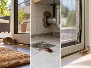 Sineklikten Fare, Hamam Böceği ve Akrep Geçer mi?
Sineklikten fare, hamam böceği ve akrep girişinde kapı altı boşluğu, gider ve tesisat çıkışları ile yıpranmış sineklik kenarlarını gösteren karşılaştırmalı görsel.