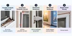 Sineklik kapanmıyor sorununda kanat; rayda biriken kir, gevşeyen donanım veya çerçevedeki hizalama problemi nedeniyle yuvasına tam oturmayabilir.